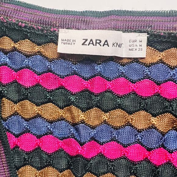Zara Multicolored Knit V Neck Button Front Long Cardigan Size Medium - Picture 3 of 6